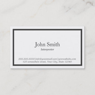 Simple Black Border Interpreter Business Card