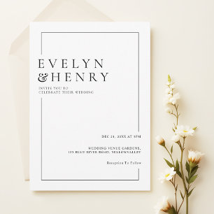 Simple Black Border Modern Typography Wedding Invitation