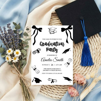 Simple Black Bow graduation party invitation