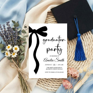 Simple Black Bow graduation party invitation