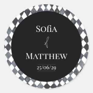 Simple Black Bride and Groom Wedding Classic Round Sticker