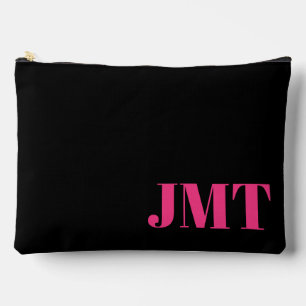 Simple Black Bright Pink and Orange Monogram Accessory Pouch