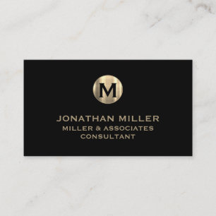 Simple Black Brushed Gold Monogram Business Card