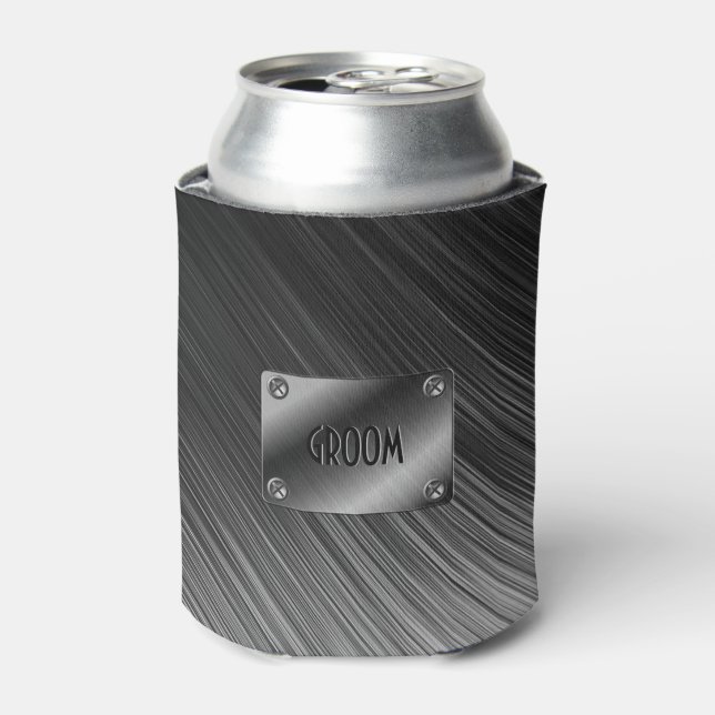 Simple Black Brushed Metal Look Can Cooler (Can Front)