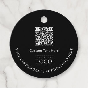 Simple Black Business Logo QR Code Promotional Favour Tags