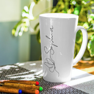 Simple Black Butterfly Line Art Custom Name Latte Mug