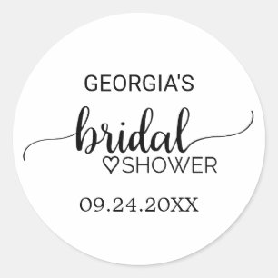 Simple Black Calligraphy Bridal Shower Classic Round Sticker