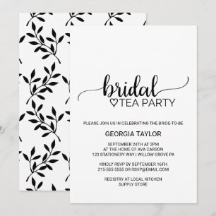 Simple Black Calligraphy Bridal Tea Party Invitation