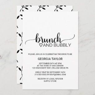 Simple Black Calligraphy Brunch and Bubbly Invitation
