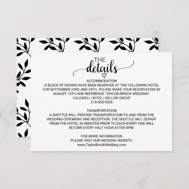 Simple Black Calligraphy Details Card (Front/Back)
