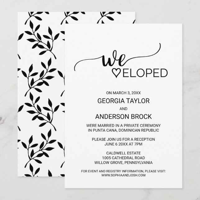 Simple Black Calligraphy Elopement Invitation (Front/Back)