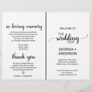 Simple Black Calligraphy Folded Wedding Program