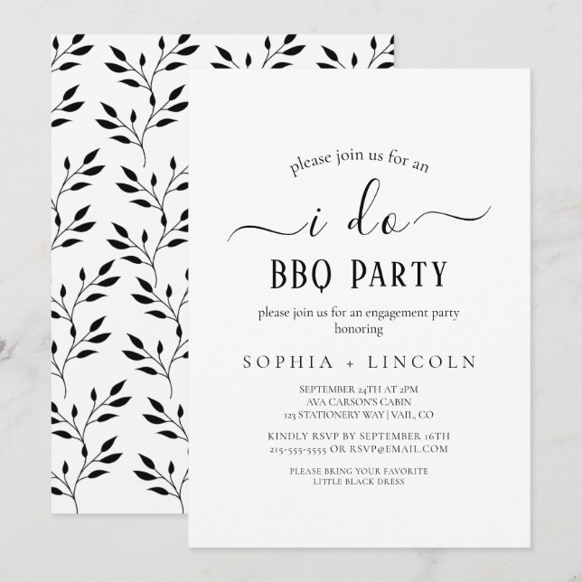 Simple Black Calligraphy "I Do BBQ" Engagement Invitation (Front/Back)