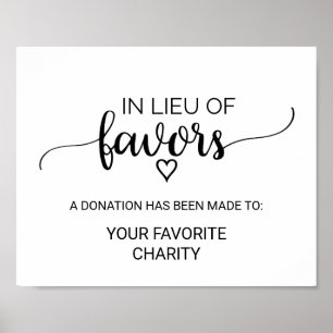 Simple Black Calligraphy In Lieu Of Favours Sign
