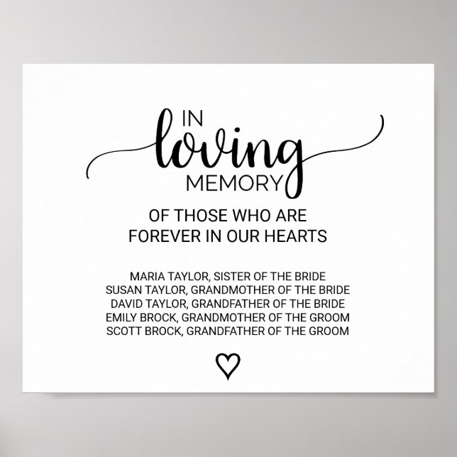 Simple Black Calligraphy In Loving Memory Sign (Front)