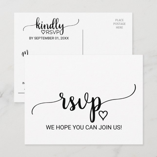 Simple Black Calligraphy Meal Choice Icon RSVP Invitation Postcard (Front/Back)
