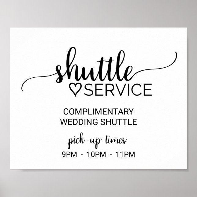Simple Black Calligraphy Shuttle Service Sign (Front)