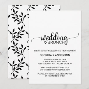 Simple Black Calligraphy Wedding Brunch Invitation