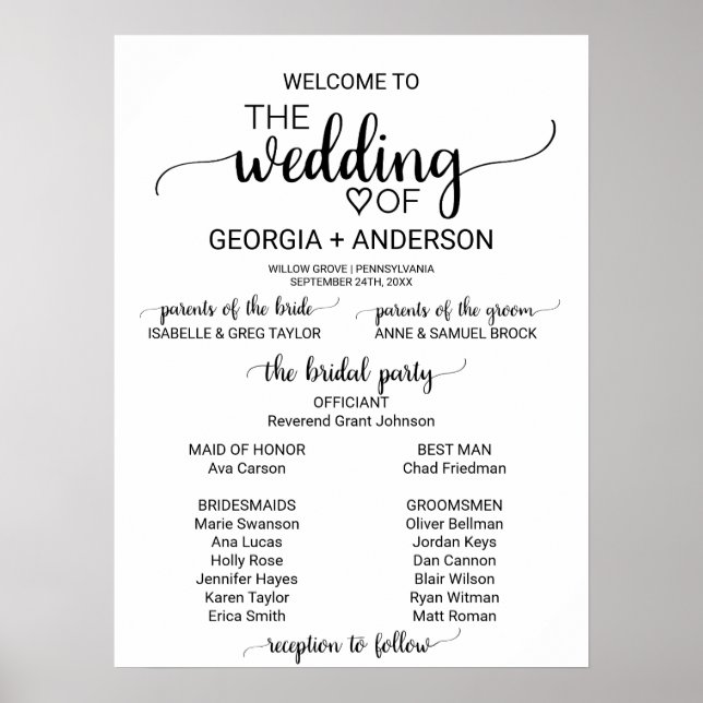 Simple Black Calligraphy Wedding Program Poster (Front)