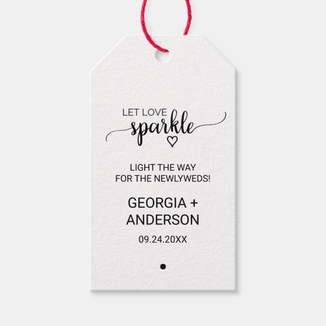 Simple Black Calligraphy Wedding Sparkler Tags (Front)