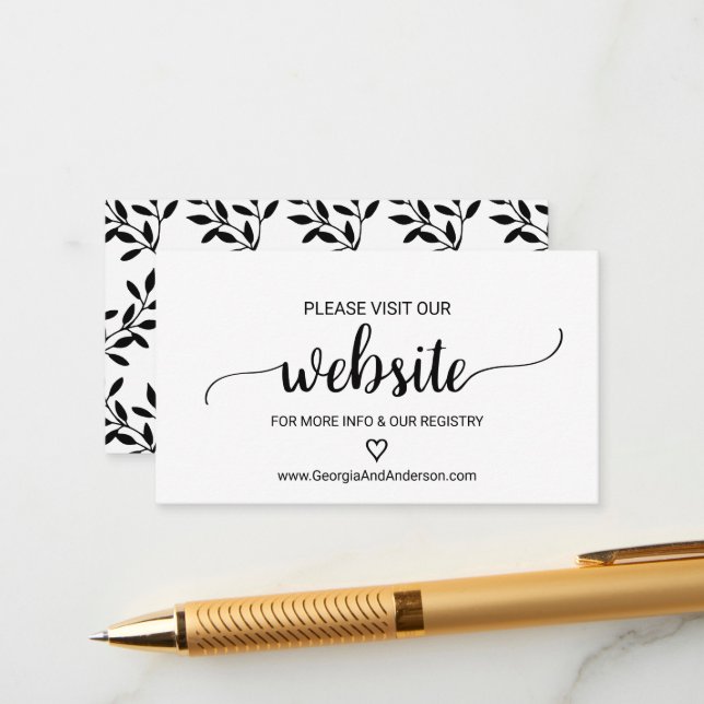 Simple Black Calligraphy Wedding Website Card (Front/Back In Situ)