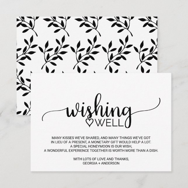 Simple Black Calligraphy Wedding Wishing Well Enclosure Card (Front/Back)