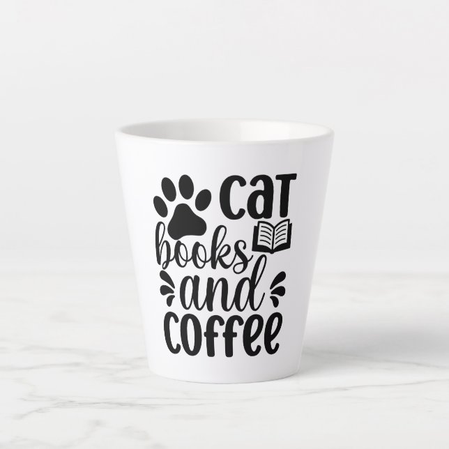 Simple Black "Cat Books and Coffee" Lover Gift Latte Mug (Front)