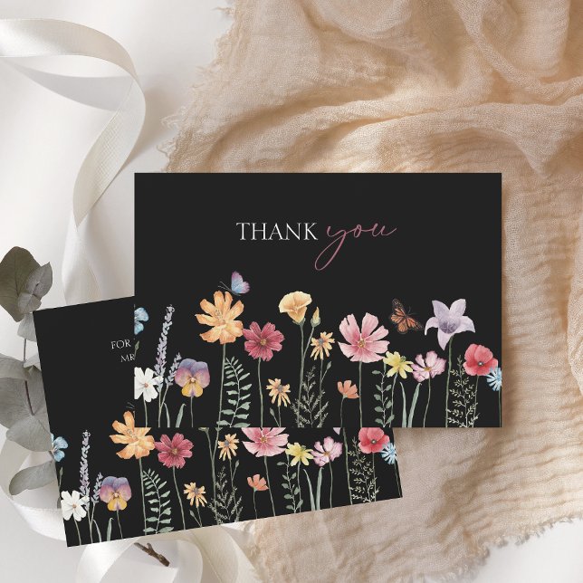 Simple Black Colourful Wildflower Floral Wedding Thank You Card (Creator Uploaded)