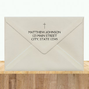Simple Black Cross Name Address Self-inking Stamp