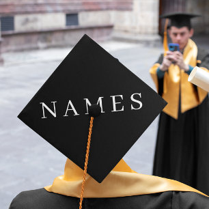 Simple Black Custom Add Your Name Elegant Graduation Cap Topper