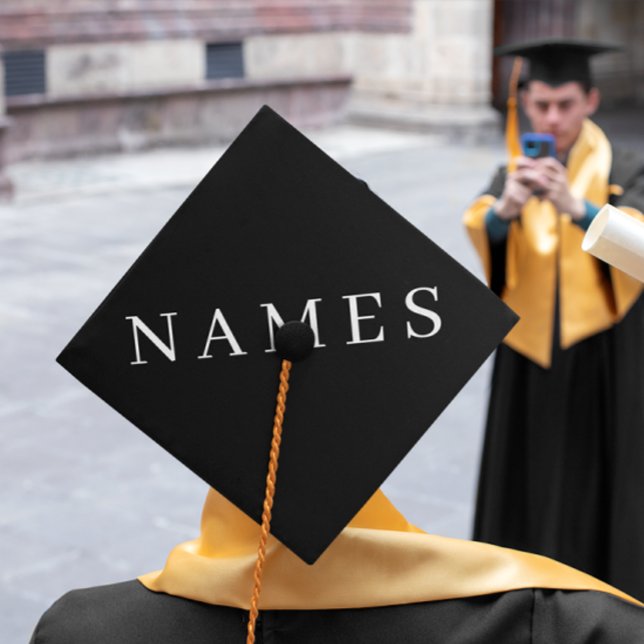 Simple Black Custom Add Your Name Elegant Graduation Cap Topper (Creator Uploaded)