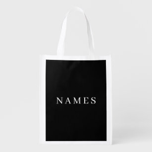 Simple Black Custom Add Your Name Elegant Reusable Grocery Bag