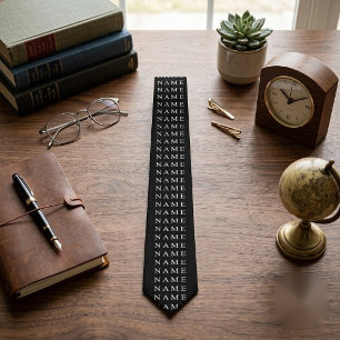 Simple Black Custom Add Your Name Elegant Tie