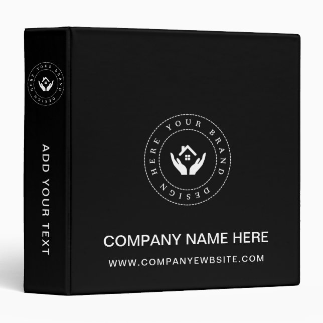 Simple Black Custom Business Name and Logo  Binder (Front/Spine)