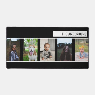 Simple Black Custom Family five Photo Collage Desk Mat