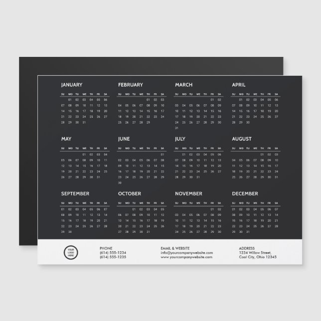 Simple Black Custom Logo Mini 2024 Calendar Magnet (Front/Back)