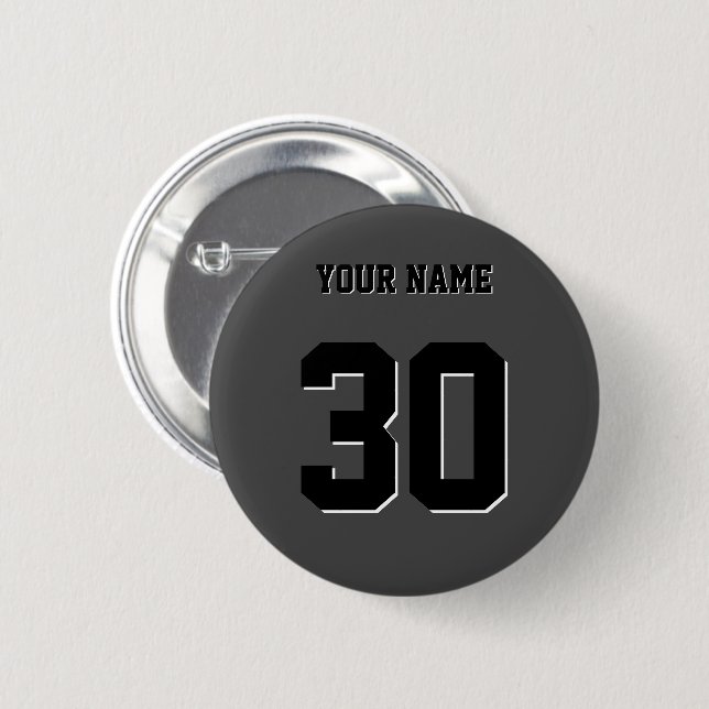 Simple Black Custom Number and Name 2 Inch Round Button (Front & Back)