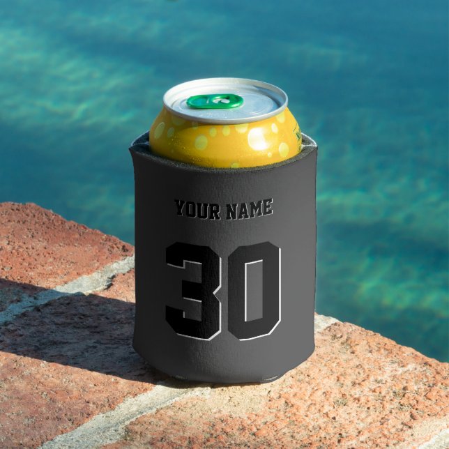 Simple Black Custom Number and Name Can Cooler (In Situ Pool)