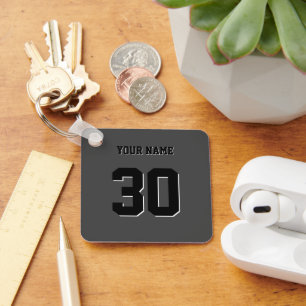 Simple Black Custom Number and Name Keychain