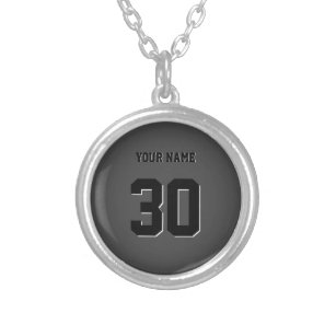 Simple Black Custom Number and Name Silver Plated Necklace