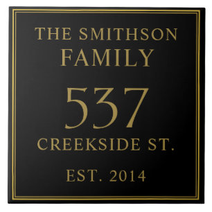 Simple Black Date Established Address House Plaque Tile