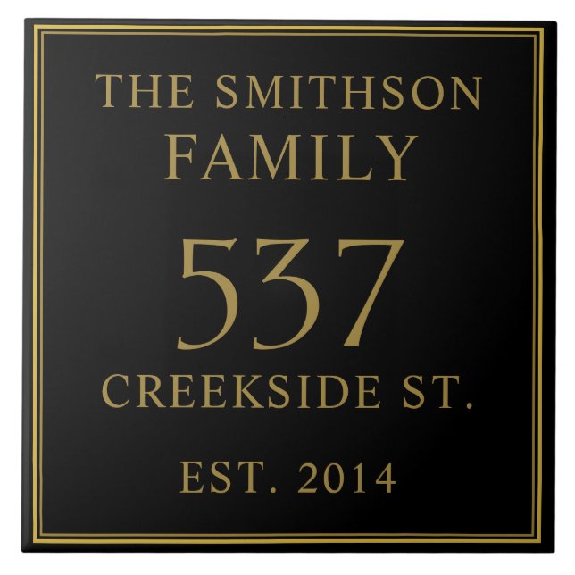 Simple Black Date Established Address House Plaque Tile (Front)