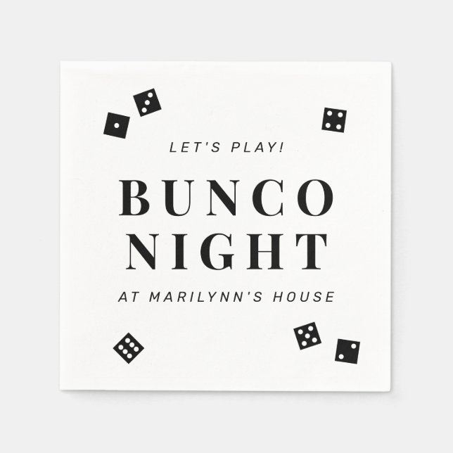 Simple Black Dice Bunco Night Personalized Napkins (Front)