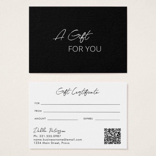 Simple Black Elegant Modern Gift Certificate (Front & Back)