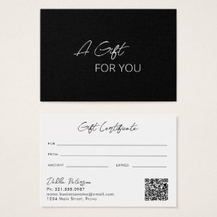 Simple Black Elegant Moderne Certificat Cadeau