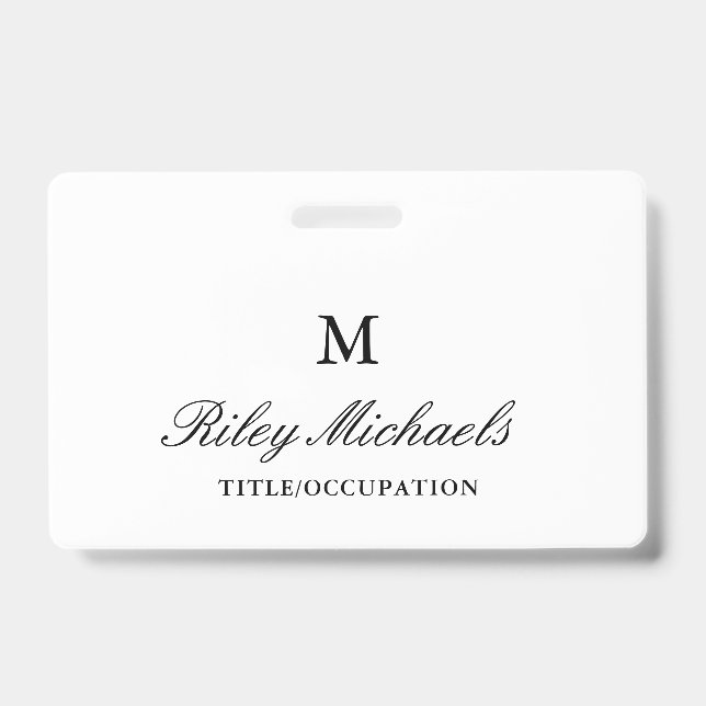 Simple Black Elegant Monogram Name Title Badge (Front)