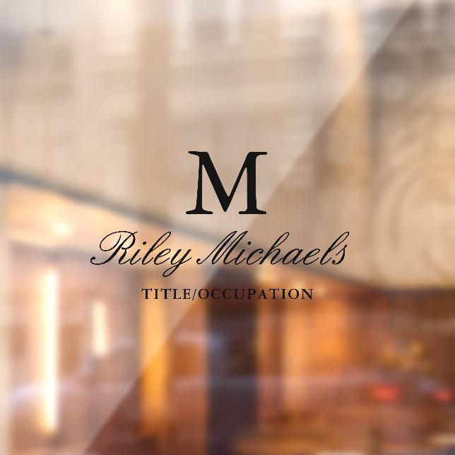 Simple Black Elegant Monogram Name Title Window Cling (Sheet 2)