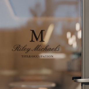 Simple Black Elegant Monogram Name Title Window Cling