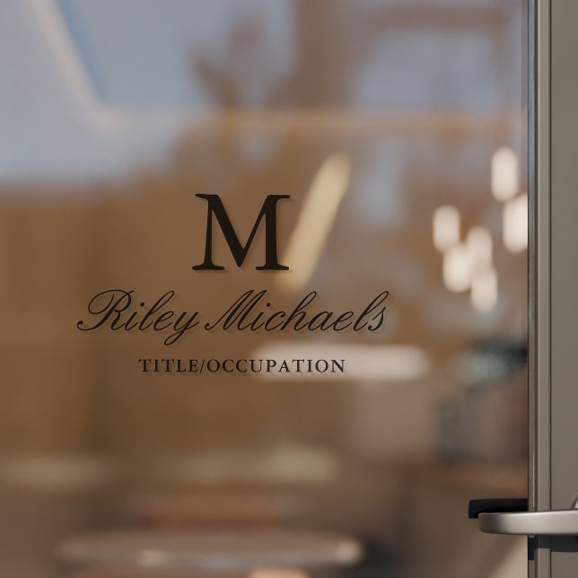 Simple Black Elegant Monogram Name Title Window Cling (Creator Uploaded)
