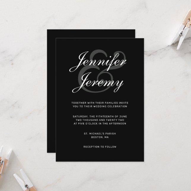 Simple Black Elegant White Grey Script All In One Invitation (Front/Back In Situ)
